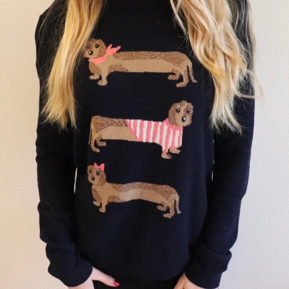 Talbots 3 Dachshunds doggies lightweight navy cotton sweater top LP - Picture 9 of 9